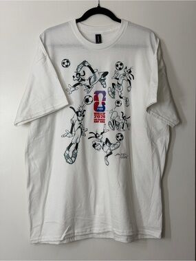 HANDMADE White Short-Sleeve FIFA World Cup 2026 Goofy Soccer Graphic Tee